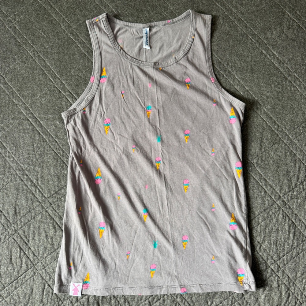 Dutch Bros Coffee Ice Cream Cone Print Tank Top Gray Small Womens